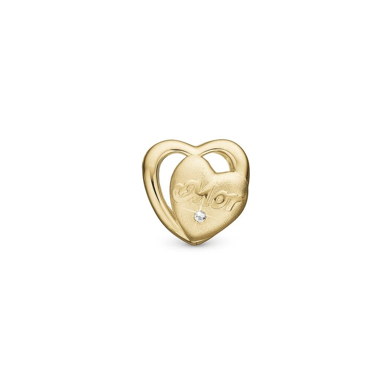 Mor I Love You hjertecharm fra Christina Jewelry & Watches i 18 karat forgyldt sølv med zirkonia.